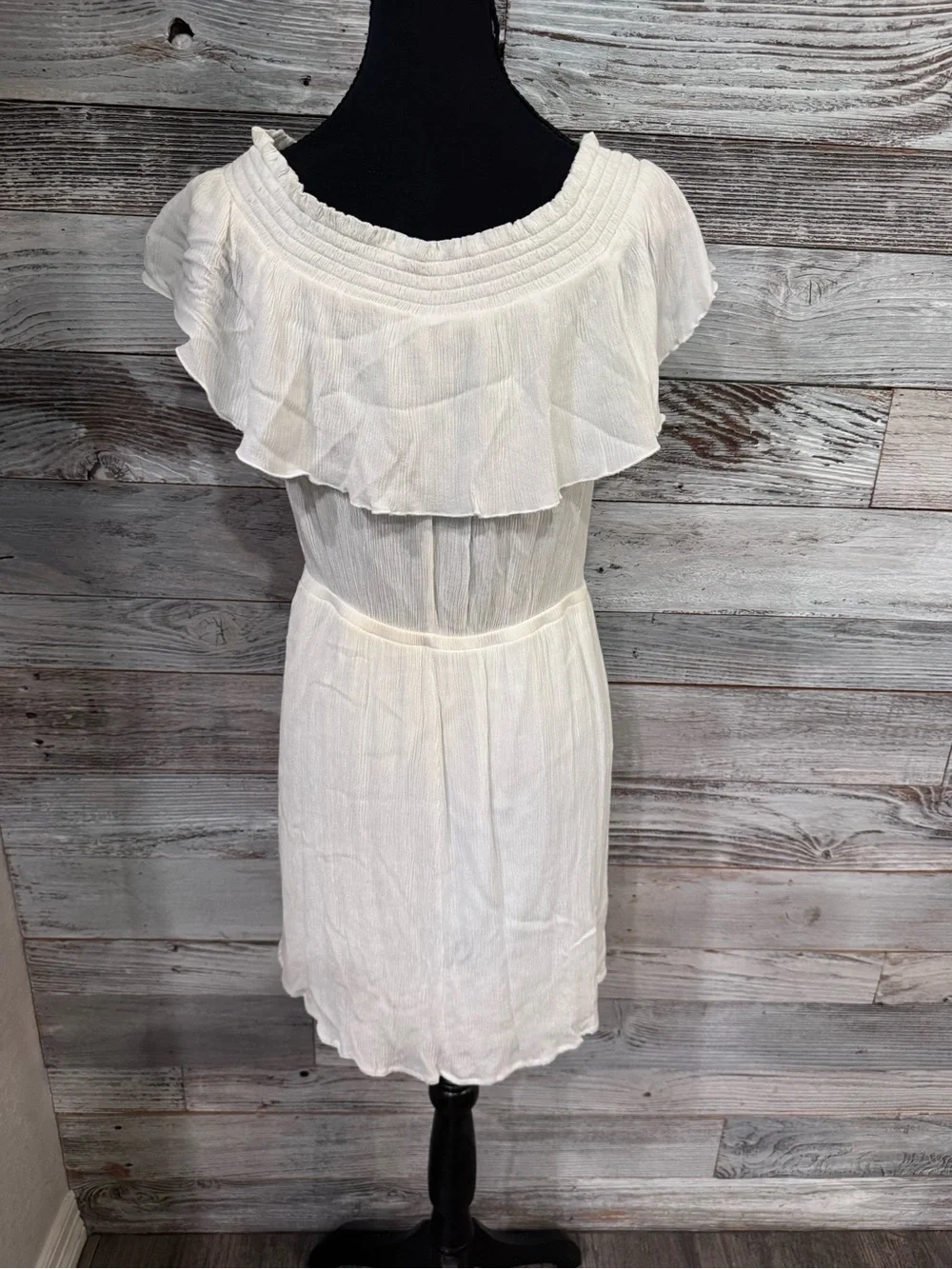 Express Ivory Ruffle Off-Shoulder Mini Dress - Picture 3 of 4